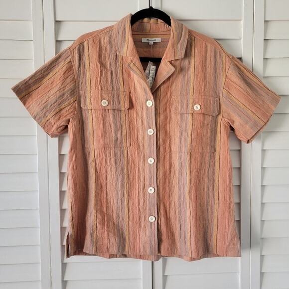Madewell Linen Blend Striped Camp Shirt Women's S Coastal Casual Vacation Summer - Picture 2 of 10